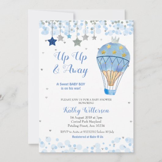 Invitation Baby shower à air chaud Parties scintillant Blue S (Devant)