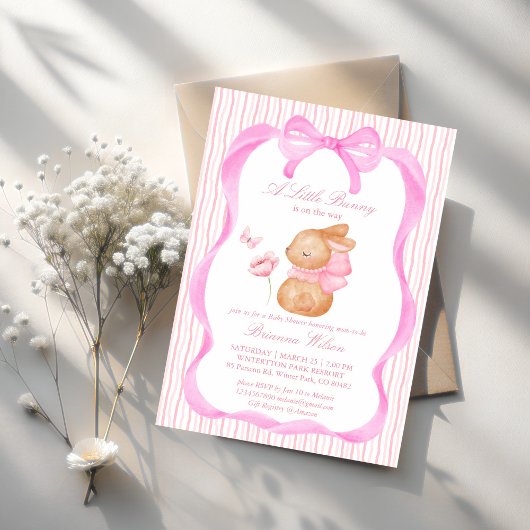Invitation Baby shower à arc rose lapin