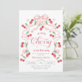 Invitation Baby shower à arc rose Little Cherry Girl (Debout devant)