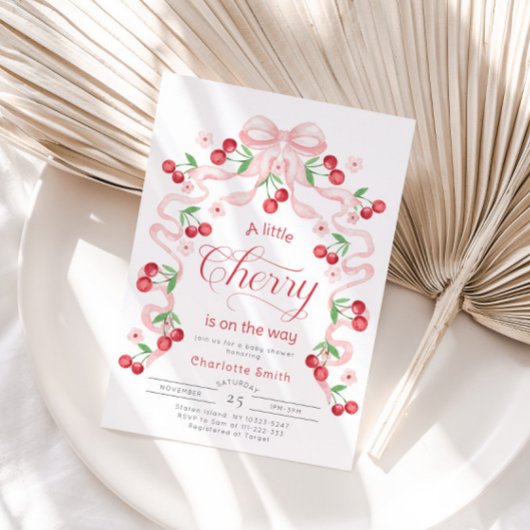 Invitation Baby shower à arc rose Little Cherry Girl