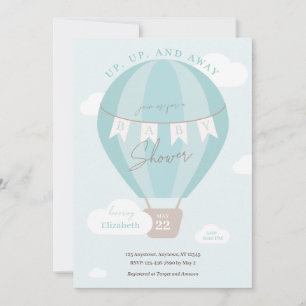 Invitation Baby shower à ballon à air chaud bleu vers le haut