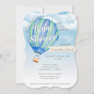 Invitation Baby shower à ballon à air chaud - Blue & Green Bo