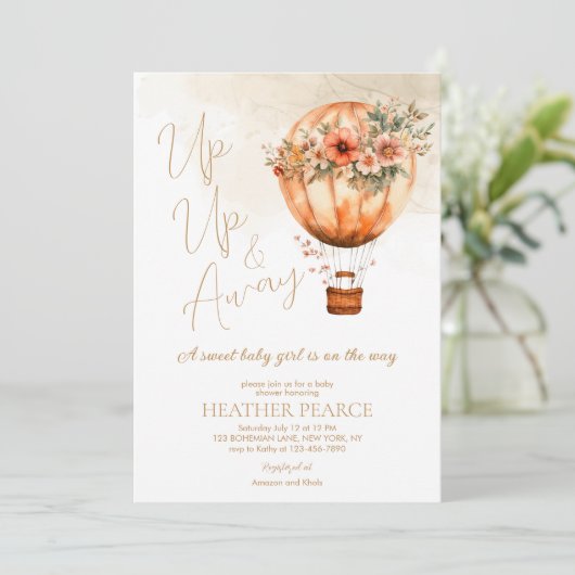 Invitation Baby shower à ballon à air chaud Boho vers le haut (Debout devant)