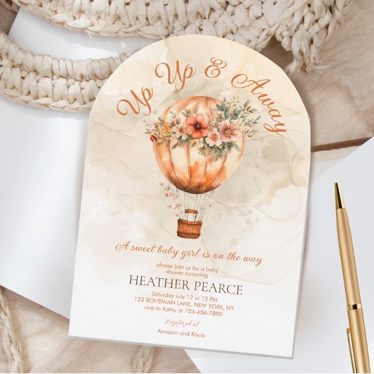 Invitation Baby shower à ballon à air chaud Boho vers le haut