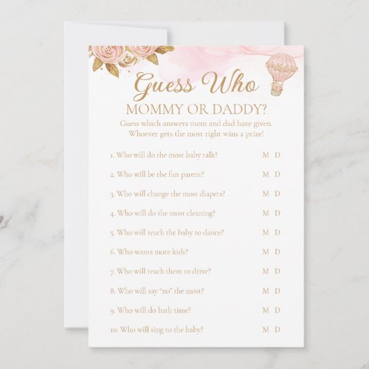 Invitation Baby shower À Ballon À Air Chaud Devinez Qui Activ (Devant)