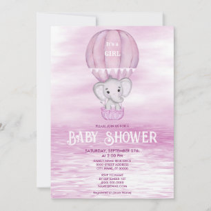Invitation Baby shower à ballon à air chaud rose Elephant