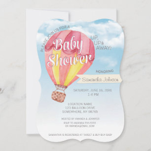 Invitation Baby shower à ballon à air chaud - rouge et jaune 