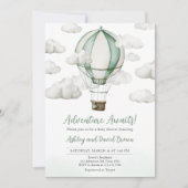 Invitation Baby shower à ballon à air chaud vert (Devant)