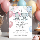 Invitation Baby shower à ballons jumeaux Eléphant mignon