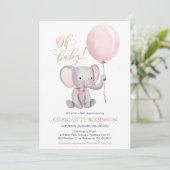 Invitation Baby shower à ballons pour fille Eléphante mignonn (Debout devant)