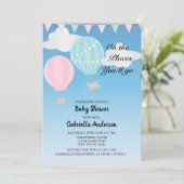 Invitation Baby shower À Ballons Rose Et Bleu À Air Chaud (Debout devant)