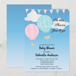 Invitation Baby shower À Ballons Rose Et Bleu À Air Chaud