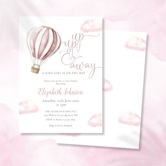 Invitation Baby shower À Balloon À Air Chaud Rose
