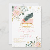 Invitation Baby shower à bascule rose et or d'hiver (Devant)