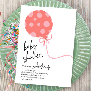 Invitation Baby shower à bille rose Poka