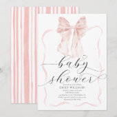 Invitation Baby shower à boue rose - Ruban d'aquarelle minima (Devant / Derrière)