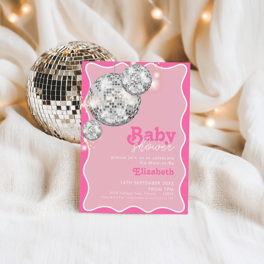 Invitation Baby shower à boule rose Disco