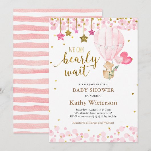 Invitation Baby shower à bulle à air chaud Bear et Twinkle St (Devant / Derrière)