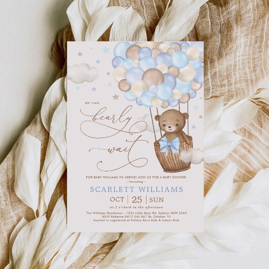 Invitation Baby shower à bulle à air chaud de l'ours en peluc