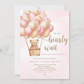 Invitation Baby shower à bulle à air chaud de l'ours rose (Devant)