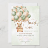 Invitation Baby shower à bulle à air chaud de l'ours vert (Devant)