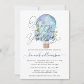 Invitation Baby shower à bulle à air chaud Floral bleu (Devant)
