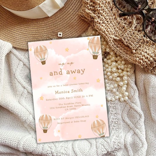 Invitation Baby shower à bulle à air chaud rose Elegant