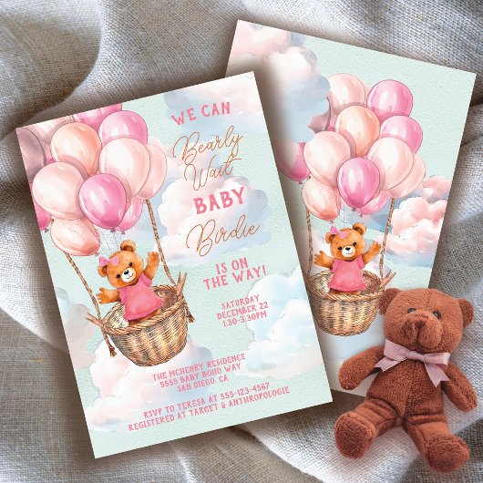 Invitation Baby shower à bulle à air chaud Teddy Bear