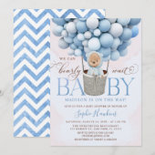 Invitation Baby shower à bulle à air chaud Teddy Bear Blue (Devant / Derrière)