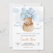 Invitation Baby shower à bulle à air chaud Teddy Bear Blue (Devant)
