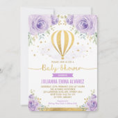 Invitation Baby shower à bulle à air chaud violet or Floral (Devant)