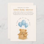 Invitation Baby shower à bulle d'ours bleu doux (Devant / Derrière)