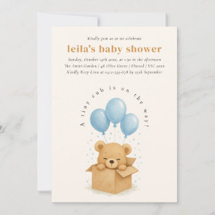 Invitation Baby shower à bulle d'ours bleu doux