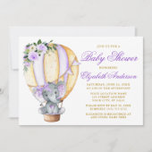 Invitation Baby shower à bulle floral violet Eléphant Bow (Devant)