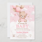 Invitation Baby shower à bulle rose Teddy Bear Nuages (Devant)