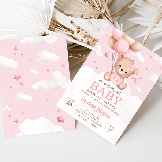 Invitation Baby shower à bulle rose Teddy Bear Nuages