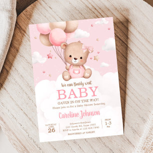 Invitation Baby shower à bulle rose Teddy Bear Nuages