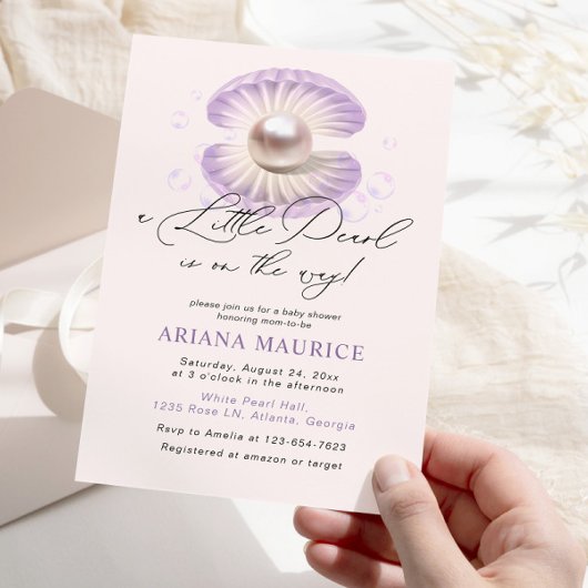 Invitation Baby shower à bulle violet Little Pearl