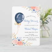 Invitation Baby shower à bulles bleu Fleurs (Debout devant)