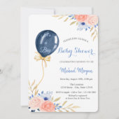 Invitation Baby shower à bulles bleu Fleurs (Devant)