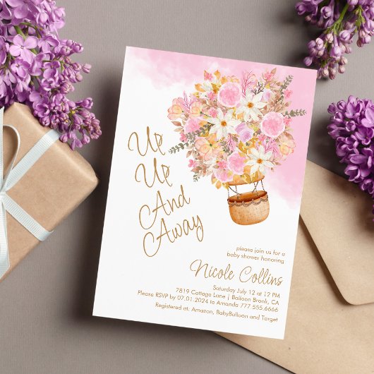 Invitation Baby shower à bulles florales roses