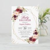 Invitation Baby shower à cadre d'or flou Bourgogne (Debout devant)