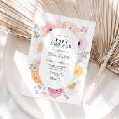 Invitation Baby shower à cadre fleuri Pastel aux couleurs dou