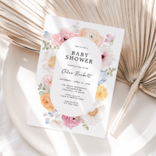 Invitation Baby shower à cadre fleuri Pastel aux couleurs dou