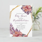 Invitation Baby shower à cadre rouge rose violet Floral or (Debout devant)