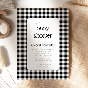 Invitation Baby Shower à carreaux Gingham noir et blanc