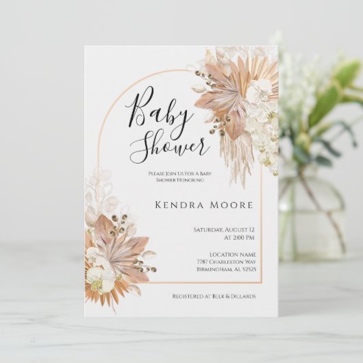 Invitation Baby shower à charpente en laiton Pompas (Debout devant)