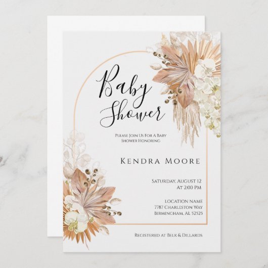 Invitation Baby shower à charpente en laiton Pompas (Devant / Derrière)