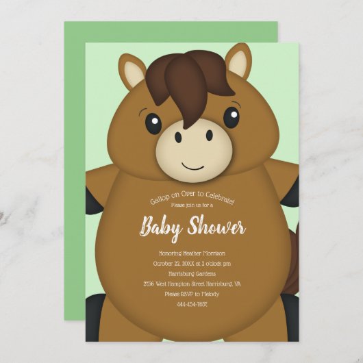 Invitation Baby shower à cheval (Devant / Derrière)
