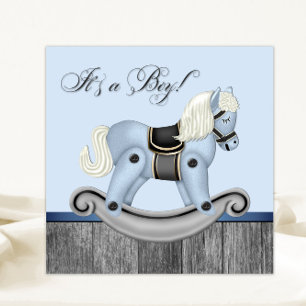Invitation Baby shower à cheval noir et bleu